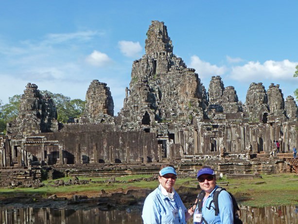 February 2014 Travel Tips and Tales Newsletter - Jill and Viv at Angkor Thom, Cambodia