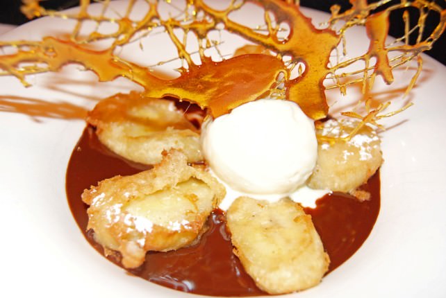 Chocolate Soup with Banana Fritters
