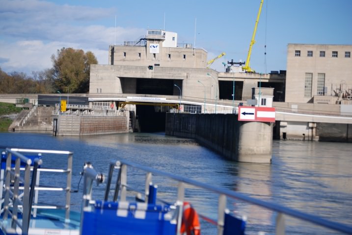 Uniworld River Royale Approaching a Lock on the Rhone River