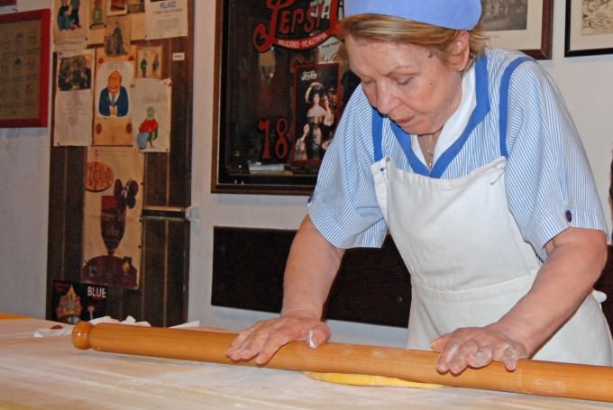 Luisa rolls out the pasta dough at Cantina Bentivoglio