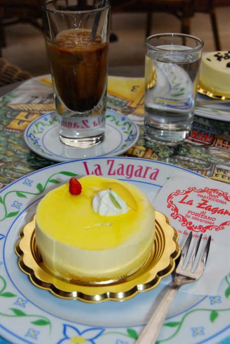Iced coffee and cake at La Zagara in Positano