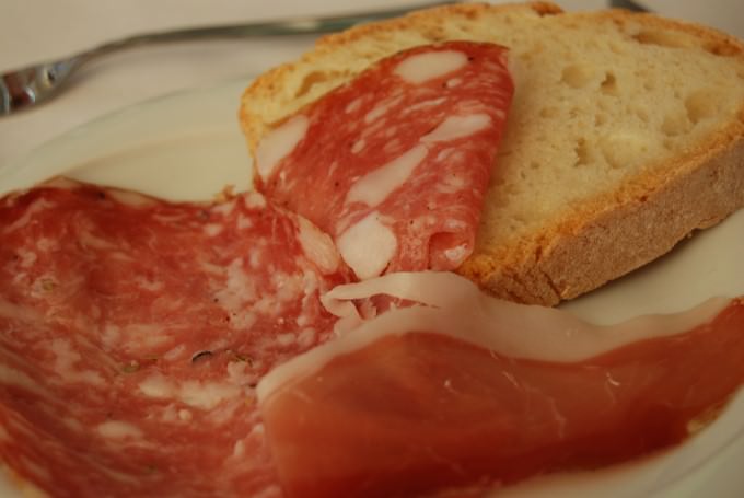 Antipasto – cold appetizers of prosciutto and salami