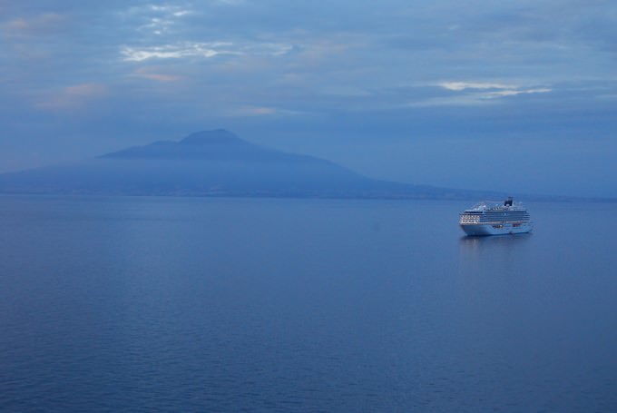 View of Gulf of Naples and Mount Vesuvius from Hotel Regina Rooftop Restaurant