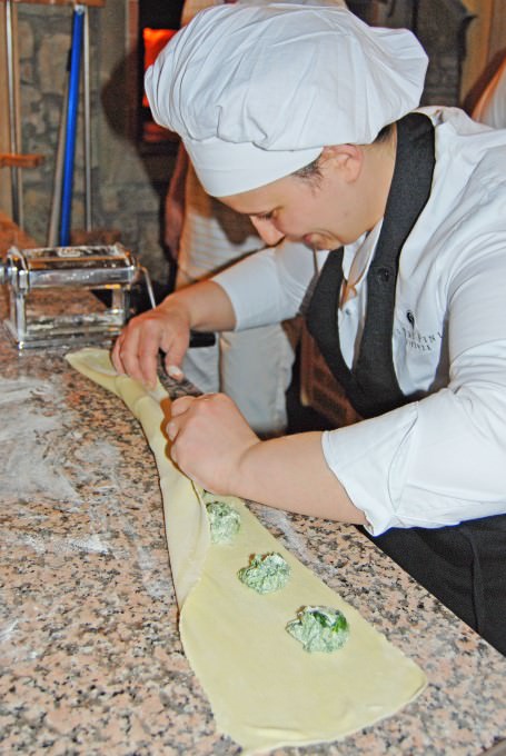 Chef at Ristorante I Tre Pini Making Ricotta and Spinach Ravioli