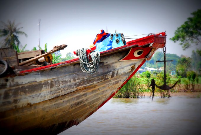 Boat on the Hau River in Vietnam