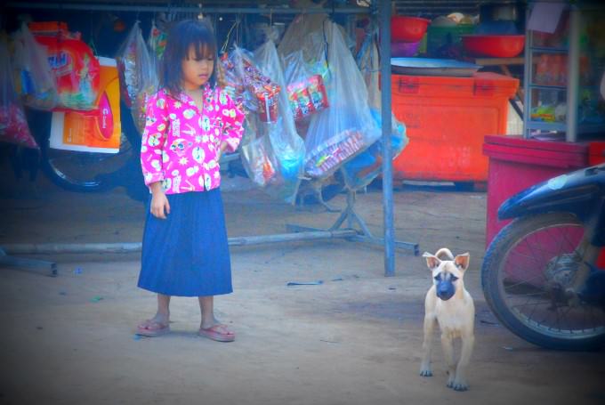 Child and Dog in Cambodia