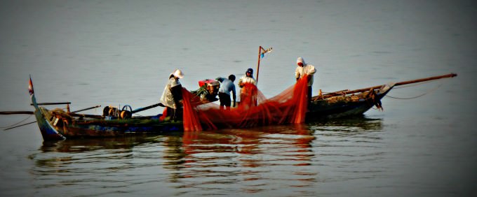 Fishing Boats Near Phnom Penh in Cambodia