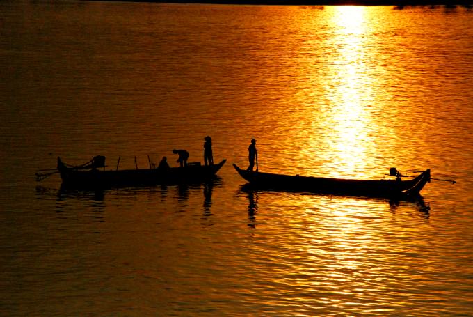 Sunset on The Mekong River in Cambodia