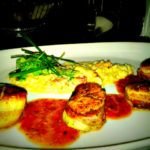 Pancetta Wrapped Scallops with Lobster-Asparagus Risotto