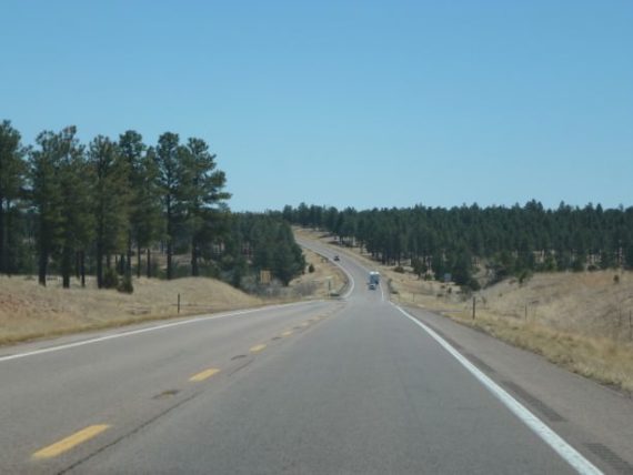 Driving between Payson and Show Low in Arizona