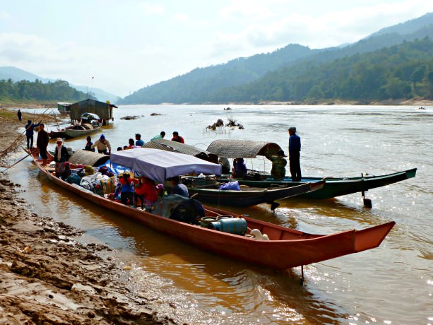 Small Ferry Boats Along The Mekong River in Laos.