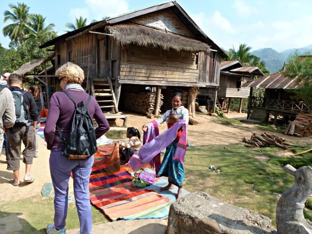 Villagers in Laos Selling Scarves