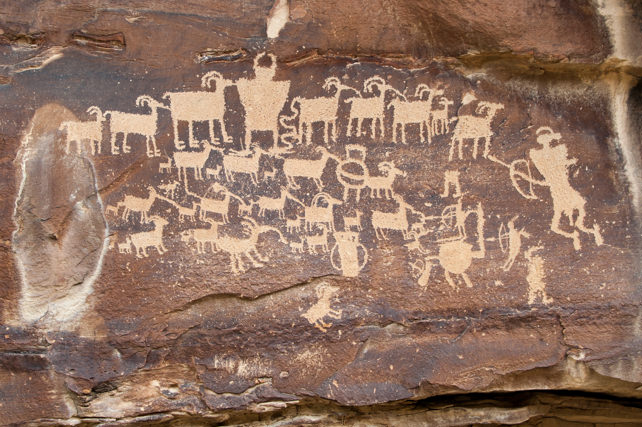 The famous Great Hunt petroglyph is easily accessed from a parking area along the road. ©RKCaton