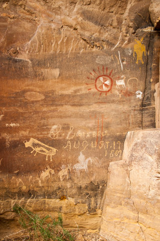A panel of petroglyphs and pictographs near the Big Buffalo also feature an image known as “The Pregnant Buffalo”. ©RKCaton