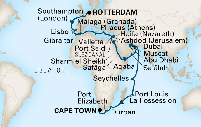 Holland America Line Africa Explorer Cruise from Rotterdam to Cape Town