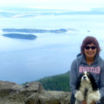 Linda Ball and Abbey at top of Mt. Constitution, the highest point on the San Juan Islands