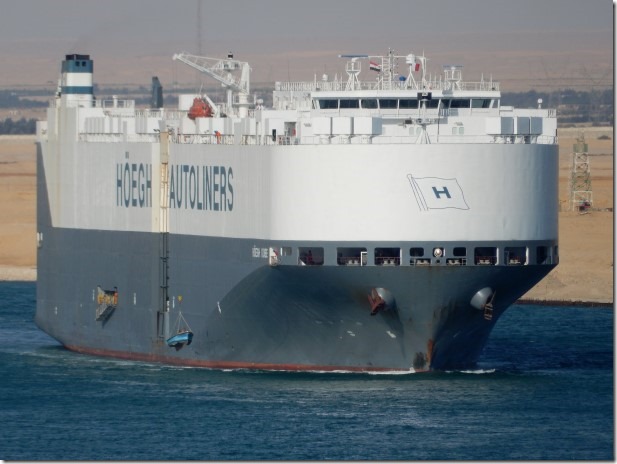 Cargo ship sailing the Suez Canal