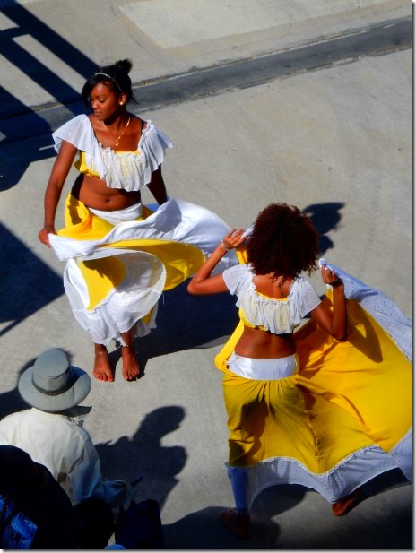 Local dancers at dock in Mauritius