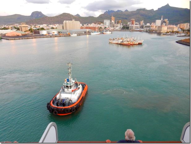 Pilot boat escorts ms Rotterdam in Mauritius