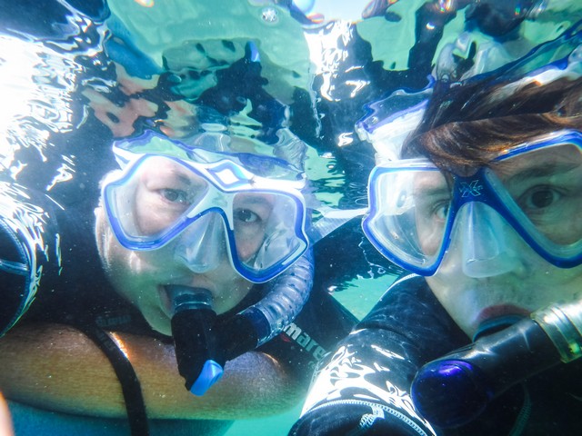 Viv and Jill snorkeling in the Sea of Cortes with Un-Cruise Adventures
