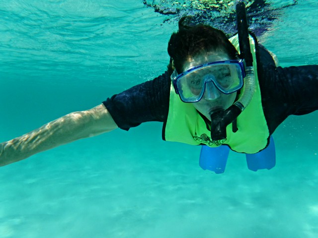 Jill goes snorkeling in the Bahamas