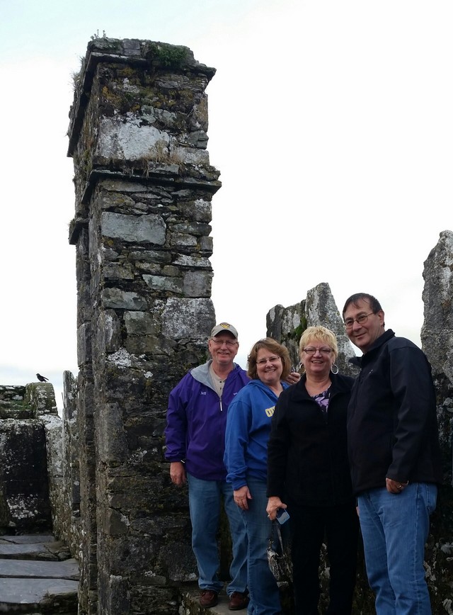 At the top of the Blarney Castle L-R Jeff and Linda Adams, Debbie Hiett and George Dodge. Photo by Barb Dodge.