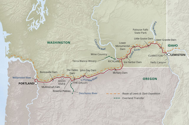 Map of UnCruise 2018 Adventure Cruise on Columbia and Snake Rivers