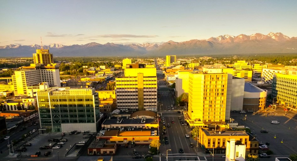 Downtown Anchorage and Chugach Mountains