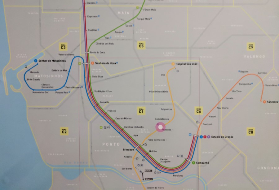 Porto Metro - Partial Map of Zones and Stations