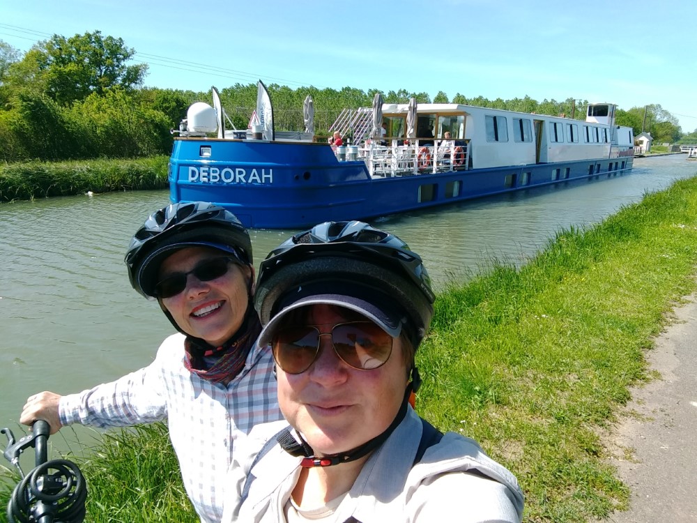 Jill and Viv with Barge Deborah in France